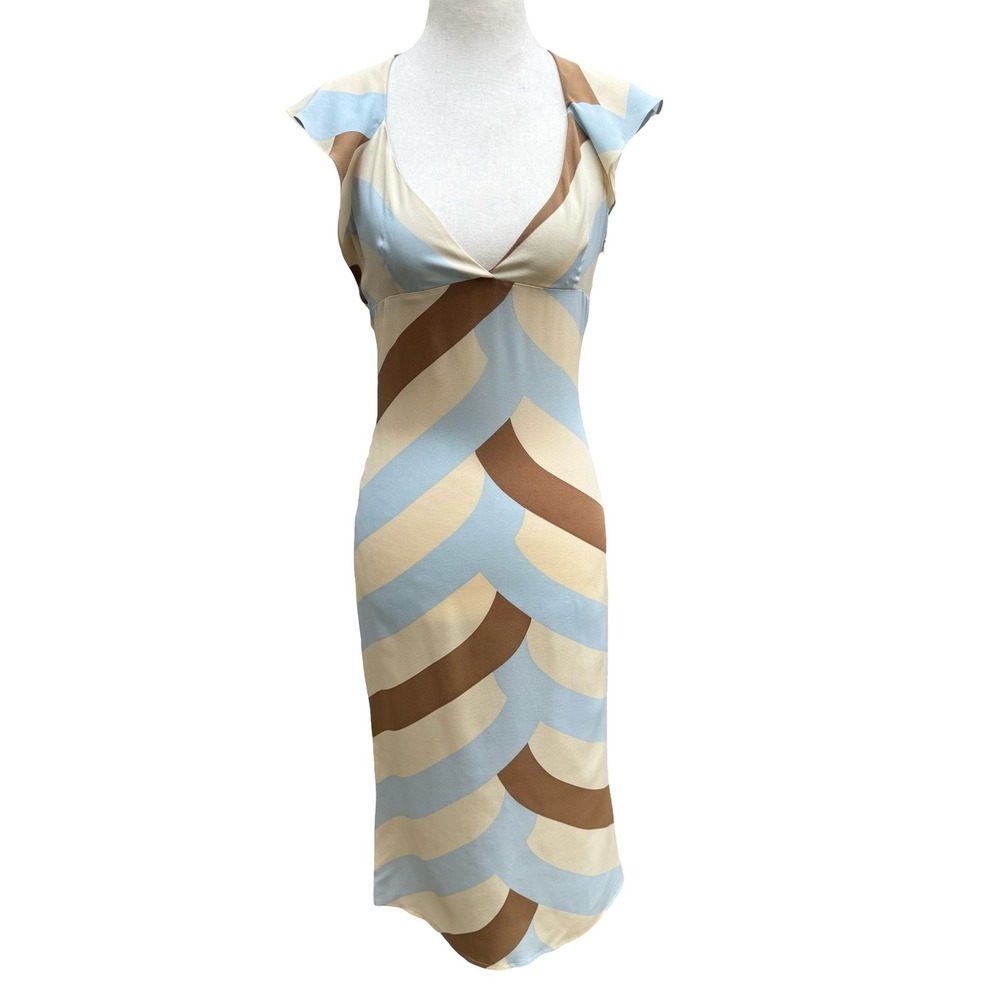 Santisima Silk Feminine Bias Cut Midi Dress Open Back Resortwear Wedding Guest S